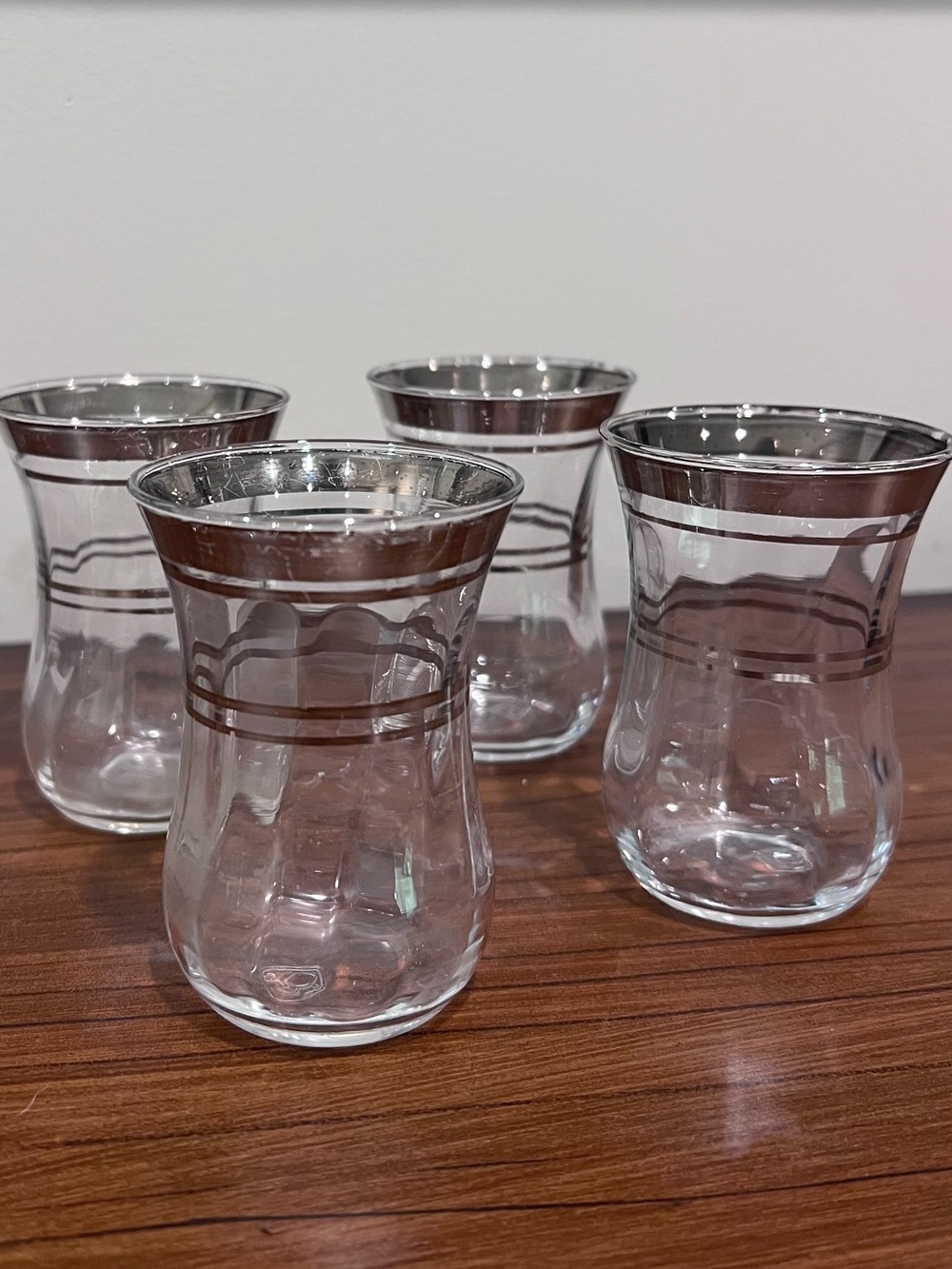Vintage Turkish Tea / juice/ cordial Glasses  Silver Rim Tulip Shape